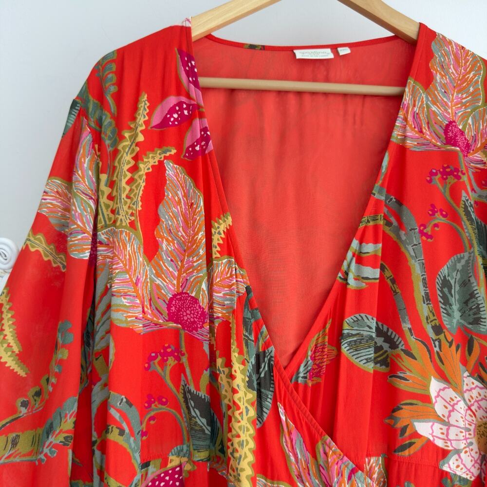 Spartina 449 Wrap Dress XXL Orange Floral Print Rosalee Tropical Vacation Resort - Picture 3 of 11